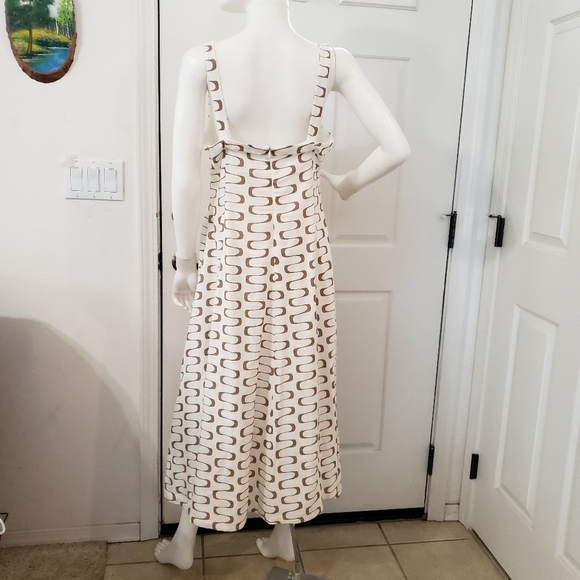 Christian Lacroix White Linen Midi Dress With Brown Waves Print, Size S - Picture 5 of 8